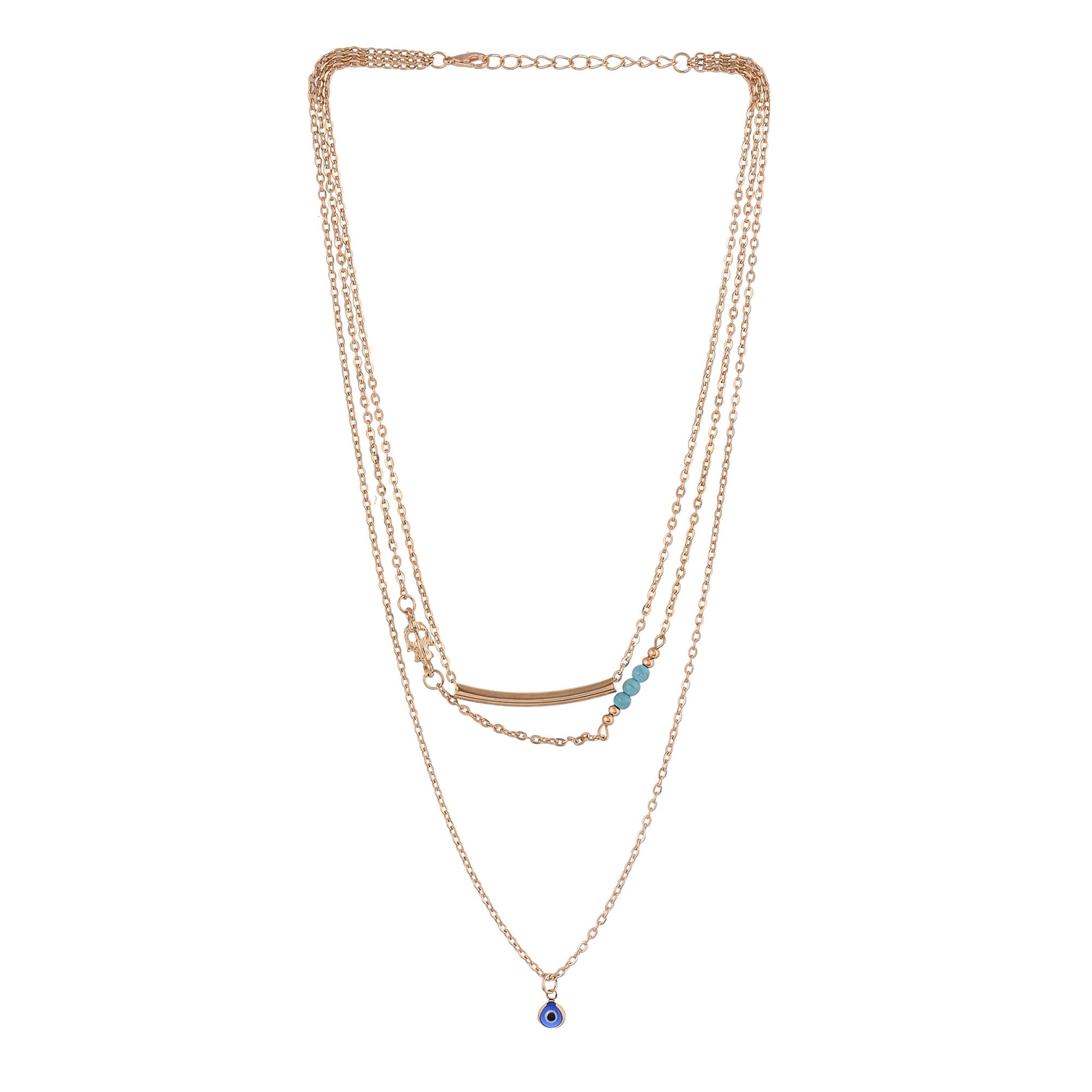 Evil Eye Charm Necklace, Multi-Layered